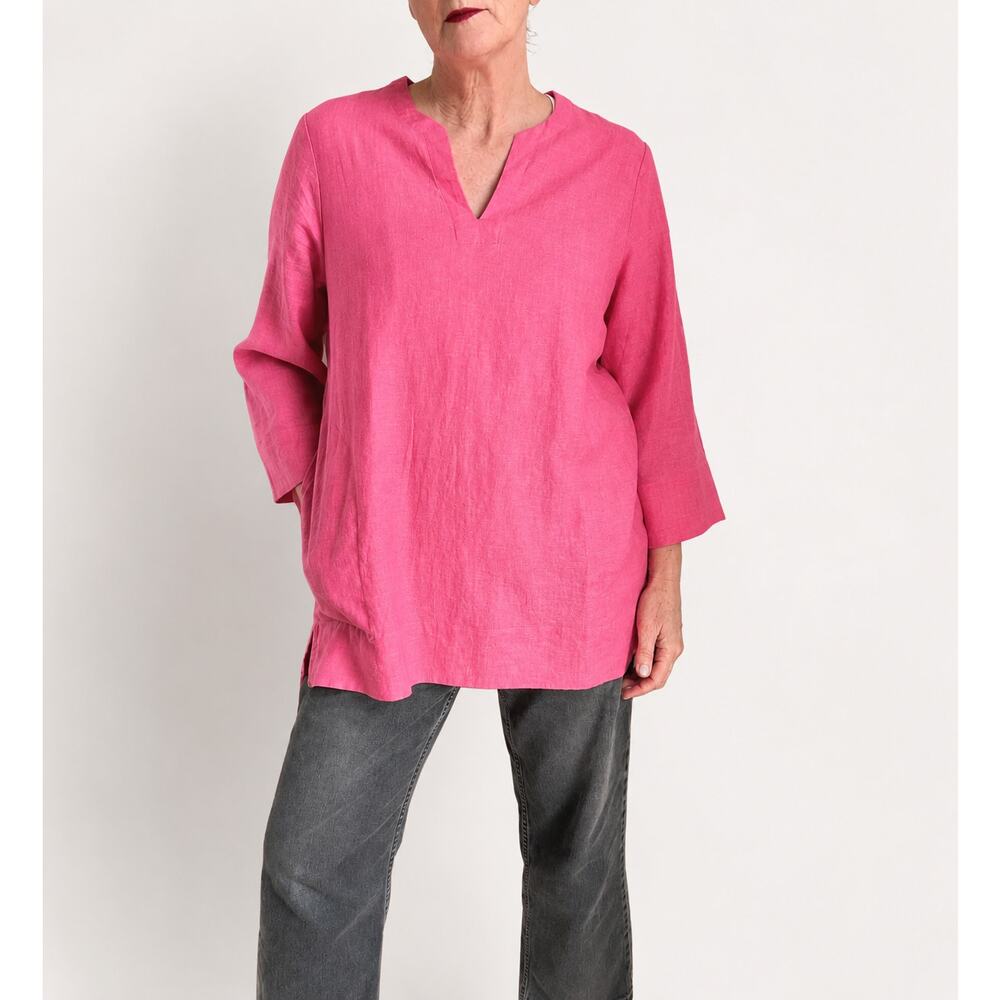 Lands’ End Linen Tunic Womens Medium Pink Coastal Beach Vacation Summer Top